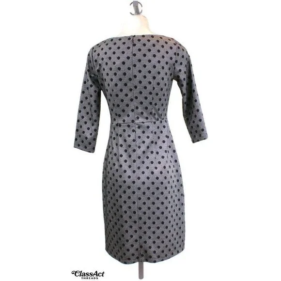 Talbots Dress polka dot Faux Wrap Black 3/4 Sleeve Back Zipper Petite Small - Picture 4 of 5